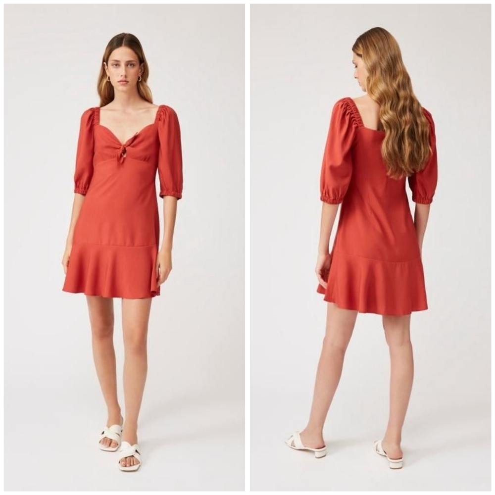 Suncoo Paris Cybile Tie Front Puff Sleeve Mini Dress Size XS